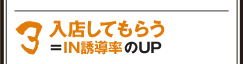 3入店してもらう=IN誘導率のUP 3入店してもらう=IN誘導率のUP