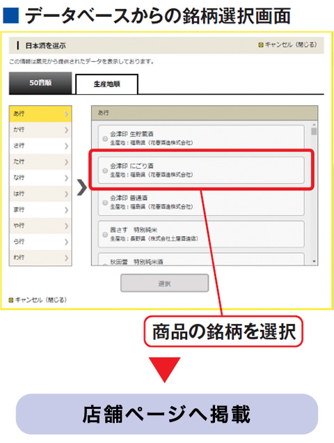 データベースからの銘柄選択画面 データベースからの銘柄選択画面