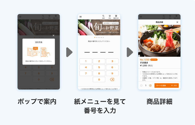 番号注文の操作画面